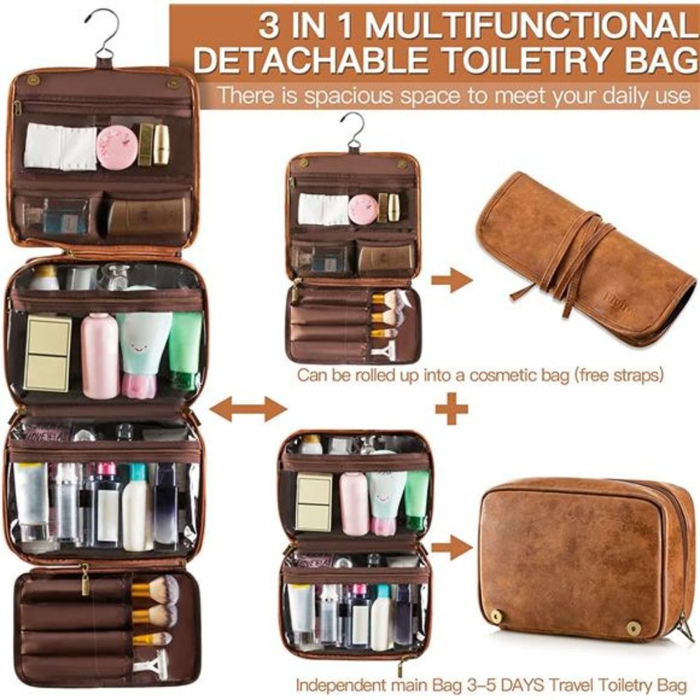 Toiletry Bag Hanging Travel Organizer Men Women, 3 in 1 Multifunctional Large - Picture 4 of 6